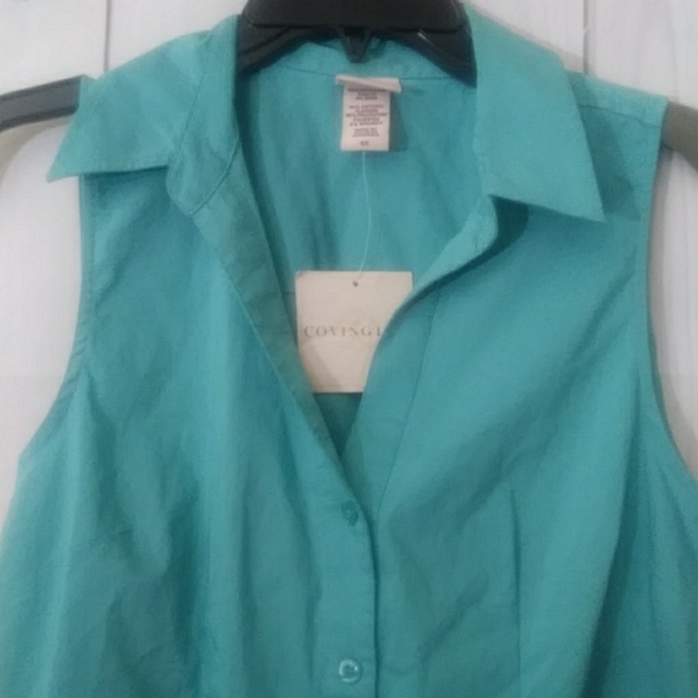 Covington Teal Button Down Blouse Small - image 3